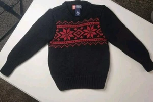 CHAPS Little Boys Knit Pull-Over Sweater Nordic Design Black & Red Size 4 - Picture 1 of 6