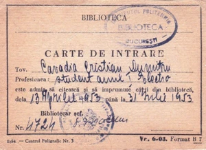 Rumänien, 1953, Bukarest Politechnisches Institut - Bibliothekseintrittsgenehmigung, Personalausweis - Bild 1 von 2