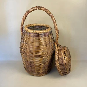 African Antique Round Basket Woven Wicker Storage Vintage Handmade Lid Handle - Picture 1 of 12
