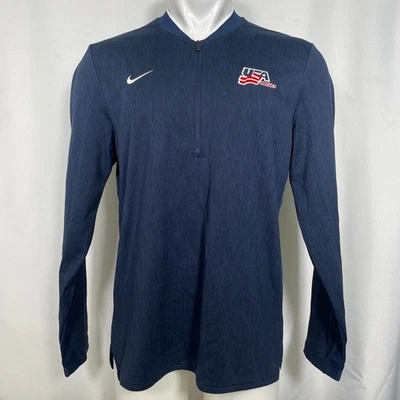 USA Hockey Navy Blue Quarter Zip Nike Dri-FIT Coaches Jacket Men's MEDIUM - Image 1 of 4