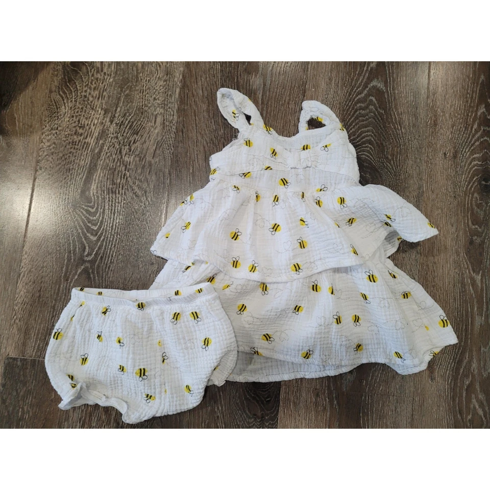 Vestido Koala Bebé Blanco Estampado de Abeja en Niveles Conjunto Florers Niñas Pequeñas 24M #5 Foto 1 de 4