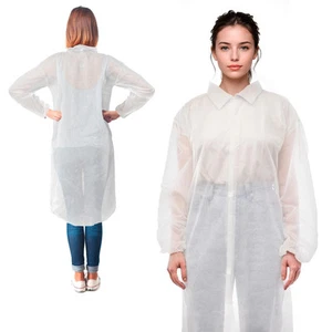 Disposable Lab Coats, S-Size, 5 Pack, White, 42 GSM, Elastic Wrists, No Pocket - Picture 1 of 9