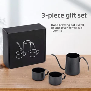 Taza de café hecha a mano caja de regalo, acero inoxidable negro, juego pequeño de regalo, taza de café - Imagen 1 de 18