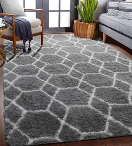 Vorleger für Wohnzimmer Schlafzimmer, 5x8 Waschbar Flauschig Grau und Weiß Teppich, Ge... - Bild 1 von 9