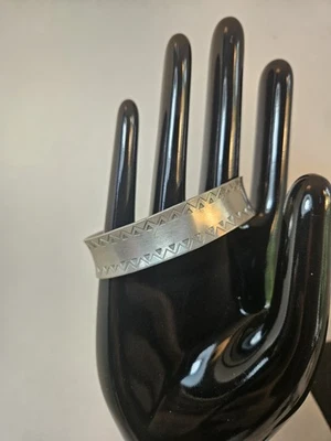 Vtg Jorgen Jensen Pewter Cuff Bracelet Denmark signed number 166 Geometric MCM - Image 1 of 4