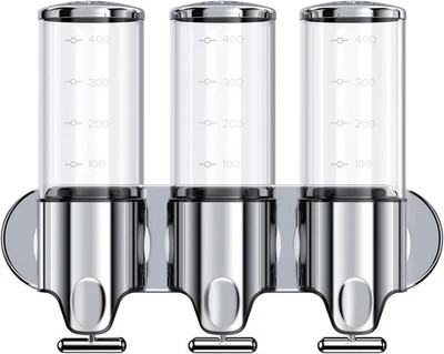 Juego dispensador de jabón de montaje en pared triple sin taladro de acero inoxidable ducha baño  Foto 1 de 4