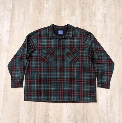 Pendleton 100% Wool Board Shirt Loop Collar Green Plaid Size 3XL Button Up Shirt - Image 1 of 4