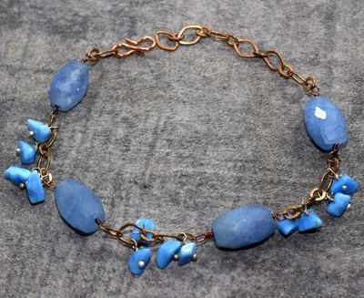 Браслет ювелирный с бисером имитация сапфира синий халцедон размер 9,5 дюйма GW - Изображение 1 из 3