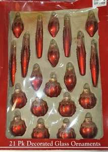  21er Set ROT & GOLD GLITZER Träne Eiszapfen Kugel Glas Weihnachtsschmuck - Bild 1 von 12