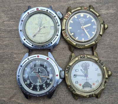 Vintage Mechanical Watches Vostok Komandirskie USSR — 4 pcs, for parts/not work - Image 1 of 4
