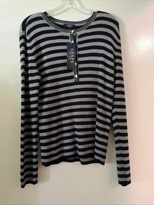 Chaps Womens Sleeve Chest Pocket Henley Top Size XL Navy Gray Stripe Dallas NWT - Image 1 of 4