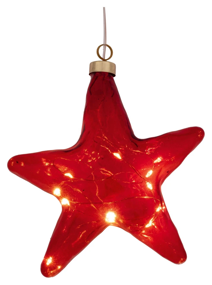 HGD LED Hanging Glass Star - Red - 16cm - Warm White Light with Timer Function - Image 1 of 1