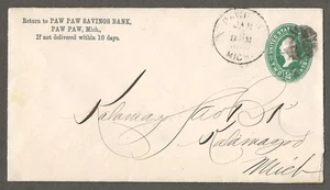 United States 1880?? cover from Paw Paw Michigan [ 392 - Foto 1 di 2