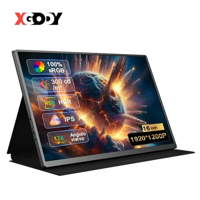 XGODY 1920*1200p FHD Portable Monitor 16" Extend Laptop USB Type-C HDMI VESA US - Image 1 of 4