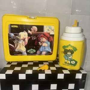 Vintage 1985 Cabbage Patch Kids Plastic Yellow Lunch Box with Thermos USA - Picture 1 of 6