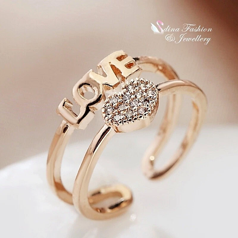 18K Rose Gold GF Cubic Zirconia Stylish Love Heart Adjustable knuckle Ring Set - Image 1 of 4