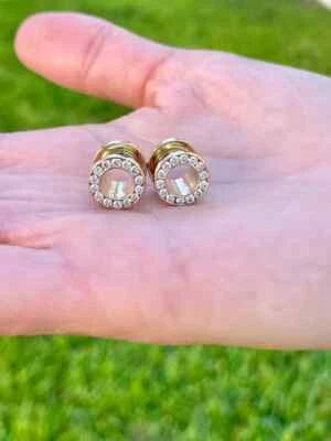 Tampões de orelha de ouro maciço 14k duplo alargamento parafuso ajuste túneis de carne diamante - Imagem 1 de 4