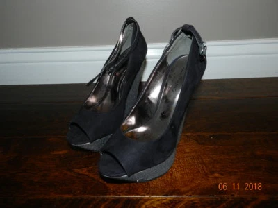 CALL IT SPRING BLACK WEDGES HIGH HEEL SHOES WOMENS SIZE 7 peep toe - Image 1 of 2