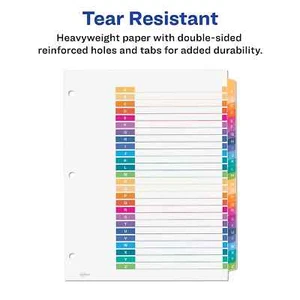Avery Assorted Color 26-Tab A-Z Dividers Tabs Letter White Box of 20 Sets - Picture 1 of 13