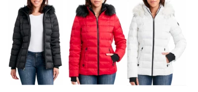 Nautica Women's Mid-Weight Full Zip Puffer Jacket with Faux Fur Hood - Image 1 of 4