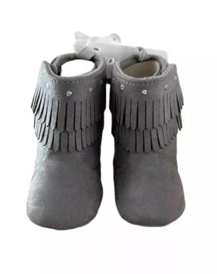 Nursery Rhyme Moccasin Boots Girls Size 2 Gray 0-6 Months Boho Belk MSRP $28 NWT - Image 1 of 4
