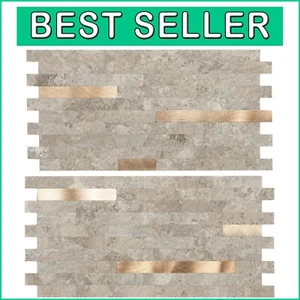 Geometric Peel and Stick Kitchen Tiles - 20 Sheets Ecru Slate with Warranty - Picture 1 of 10