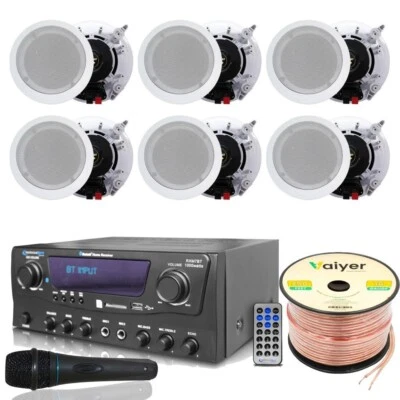 1000 W Bluetooth Receiver With Mic & 6 QTY of 5.25” Ceiling Frameless Speaker - Image 1 of 4