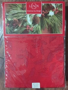 NEW LENOX For The Holidays Holly Berry Damask RED Tablecloth Oblong 60” x 104” - Picture 1 of 6