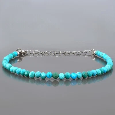 Handgefertigt 3mm Natürlich Blau Türkis Perlen 925 Silber Minimalist Armband - Bild 1 von 4