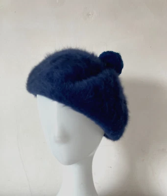 Sombrero boina de piel vintage KANGOL mezcla de angora con pompón azul furgura Foto 1 de 4