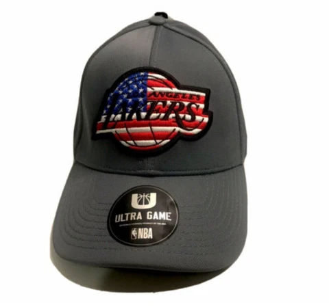 NBA Los Angeles Lakers Hat OSFA | Gray | American Flag Logo USA Ultra Game Cover
