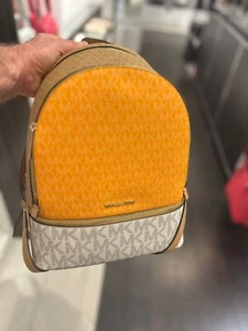 Michael Kors MK Rhea Women Medium Fashion Shoulder Backpack Bag Pop Orange Multi - Picture 1 of 13
