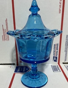 Vintage MidCentury Imperial Blue Lace Edge Pedestal Compote/Candy Dish With Lid - Picture 1 of 7