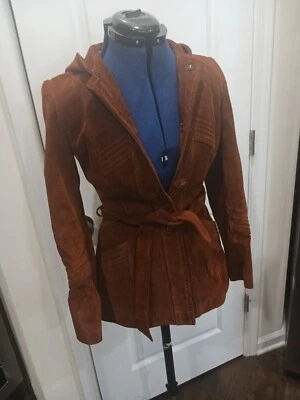 Винтажный ржавчины оранжевый кожаный замши Уругвай короткий редкая Тренч XS-маленький - Изображение 1 из 4