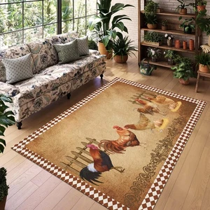 Vintage Farmhouse Rooster Area Rug 2x3ft,Brown Hen Red Rooster Living Room Ca... - Picture 1 of 7