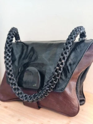 Bolso de Hombro Jaeger Vintage Marrón Negro Cuero Charol Bolso de Mano Jaeger Virginia  Foto 1 de 4