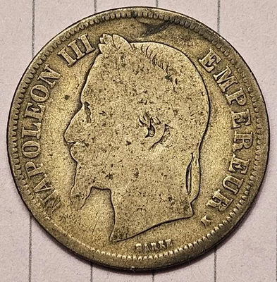 France 2 Francs 1867 Napoleon III  Silver Coin - See Pictures - Image 1 of 2