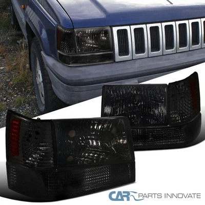 Fits 93-96 Jeep Grand Cherokee Smoke Headlights Bumper Corner Lamps 1993-1996 - Image 1 of 4