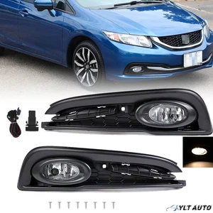 Fit 2013 2014 2015 Honda Civic 4Dr Sedan Front Bumper Fog Lights w/Cover+Switch - Picture 1 of 13