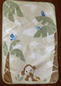 Carter's MONKEY Blue Birds Palme Giungla Giallo Pile Coperta Bambino - Foto 1 di 5