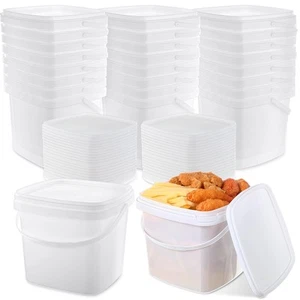 24 Pcs Plastic Food Containers Ice Cream Buckets with Lids and Handle Reusabl... - Picture 1 of 6