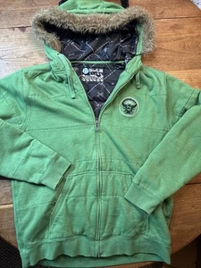 Giacca Quicksilver Vintage Y2K Staccabile Pelliccia Ecopelliccia Cappuccio Verde Zip Uomo XL - Foto 1 di 18