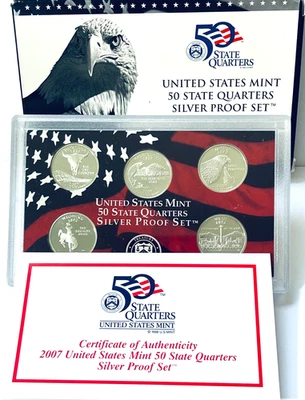Juego de 5 monedas de plata 2007 de prueba de cuartos estatales 90 % plata #552B Foto 1 de 4