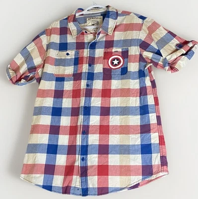 Camisa manga curta xadrez Capitã América Marvel tamanho G quadrinhos Avengers - Imagem 1 de 4