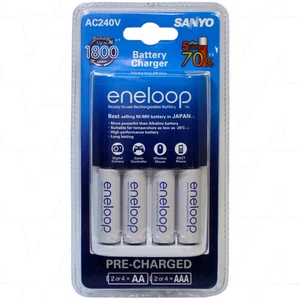 Sanyo eneloop AA AAA Battery Charger With 4 AA eneloop Batteries - Picture 1 of 3