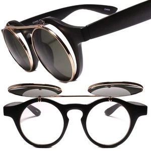 Lennon Dean Flip Up Classic Vintage Retro 60s 70s Sunglasses Matte Black Frame - Picture 1 of 5