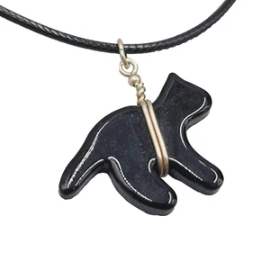 Schwarze Katze Glas Anhänger Halskette schwarze Kordel silberfarben 18 Zoll - Bild 1 von 6