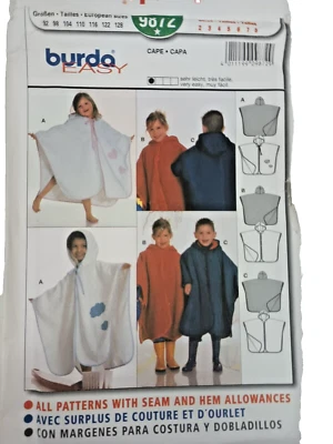 Burda Easy 9872 Sewing Pattern for Hooded Cape for Children Unisex Sizes 2-8 - Image 1 of 4