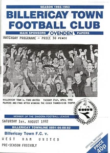 BILLERICAY TOWN V WEST HAM UNITED ~ PRE SEASON FRIENDLY ~ 1. AUGUST 1992 - Bild 1 von 1