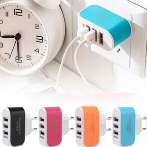 1PC 3 Ports USB Power Adapter EU Plug Home Charger Phone European Multipurpose - Zdjęcie 1 z 12